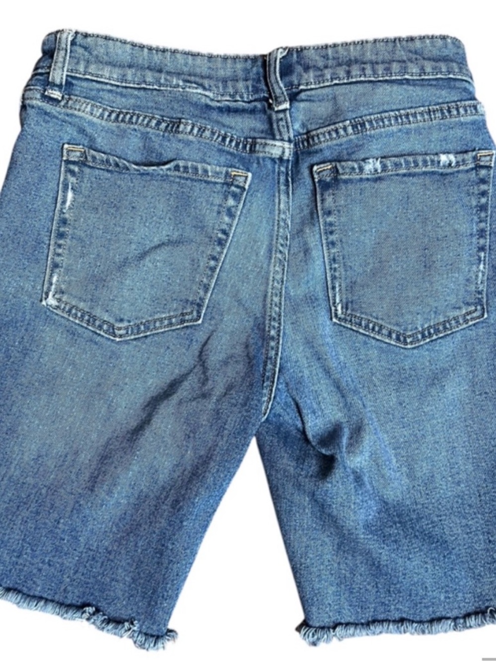 GAP Denim Bermuda Shorts Size 4/27 Distressed Raw Hem Medium Wash 9” Inseam - Picture 2 of 5